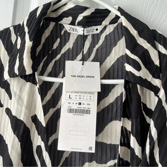 NWT Zara Tan and Black Zebra Print Geometric Wrap Dress Size Large - Picture 2 of 7